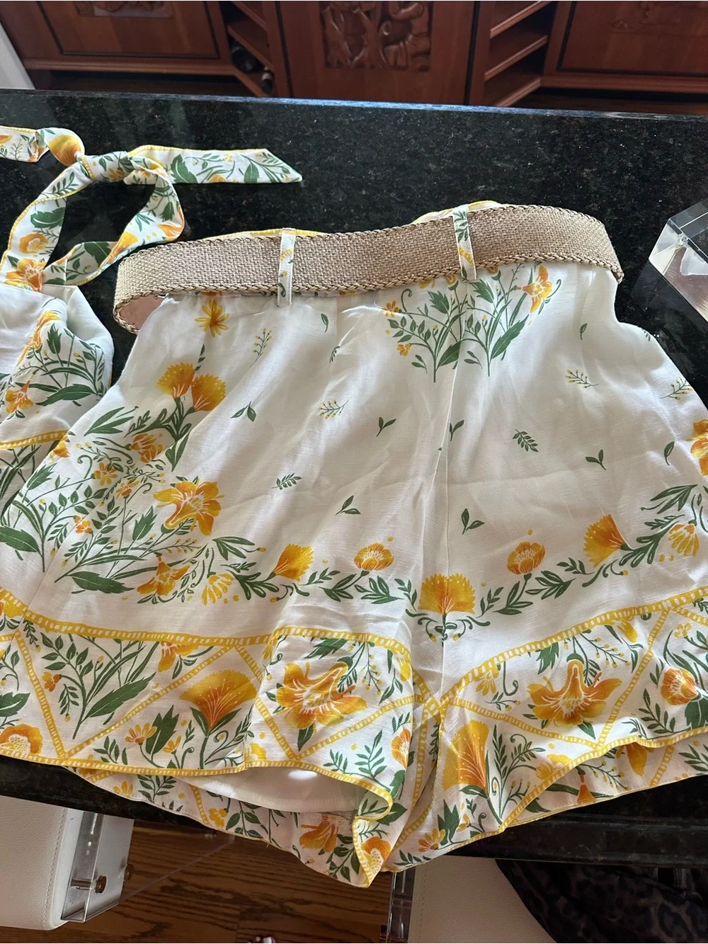 Antonio Melani Yellow Floral Two-Piece Crop Top & Skirt Set